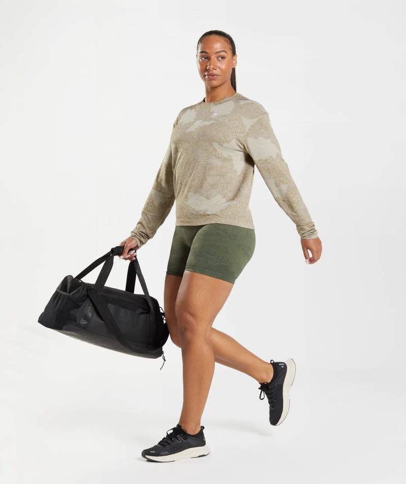 Women's Gymshark Adapt Camo Seamless Long Sleeve Top T-Shirts Grey | CA 7058NA